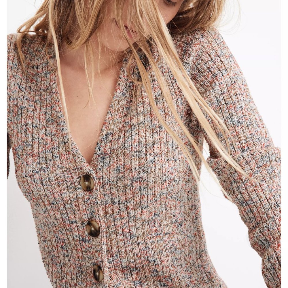 Madewell Marlbed Shrunken Ribbed Cardigan Sweater XS V-Neck